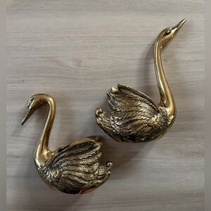 Vintage Pair Of Regency Brass Swan Indoor Planters MCM Handcrafted